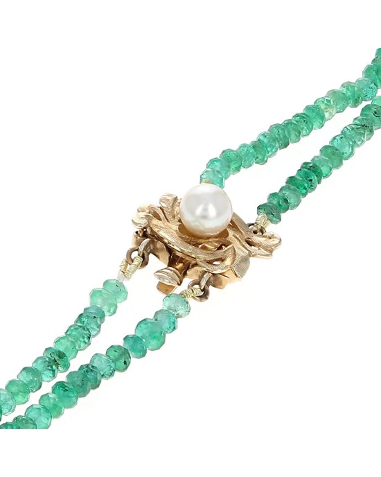 Emerald Bead Necklace with Pearl Clasp